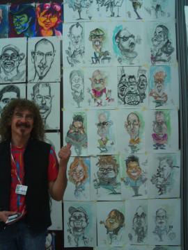 Muro de caricaturas de Jorge Ganderatz.
